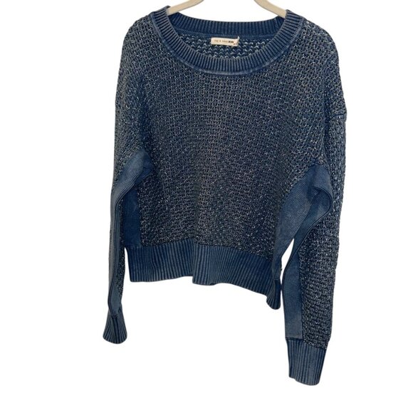 rag & bone chambray indigo blue garment dyed silver sparkle crochet swea… - Picture 1 of 3